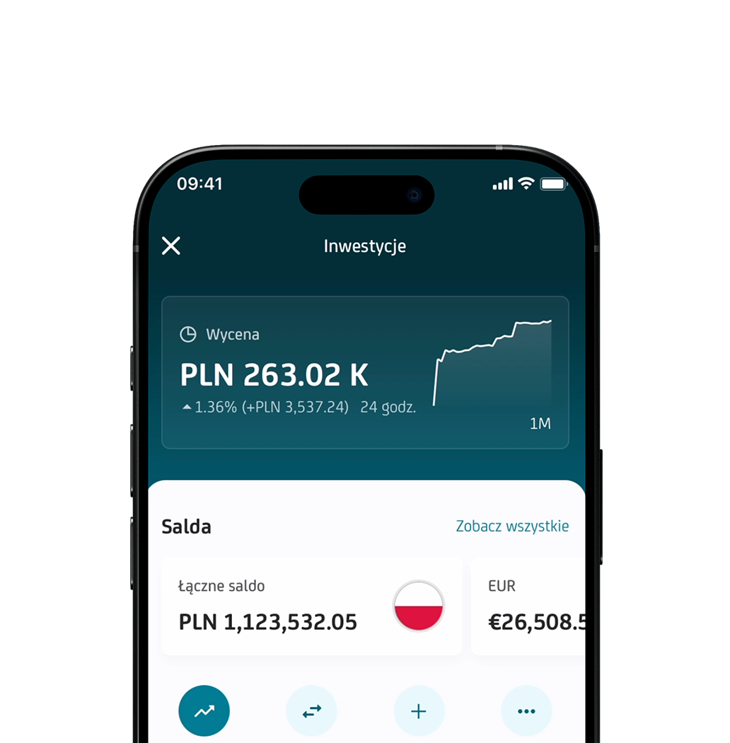 Smartfon z otwartą aplikacją UniCredit pokazującą ekran inwestycji.