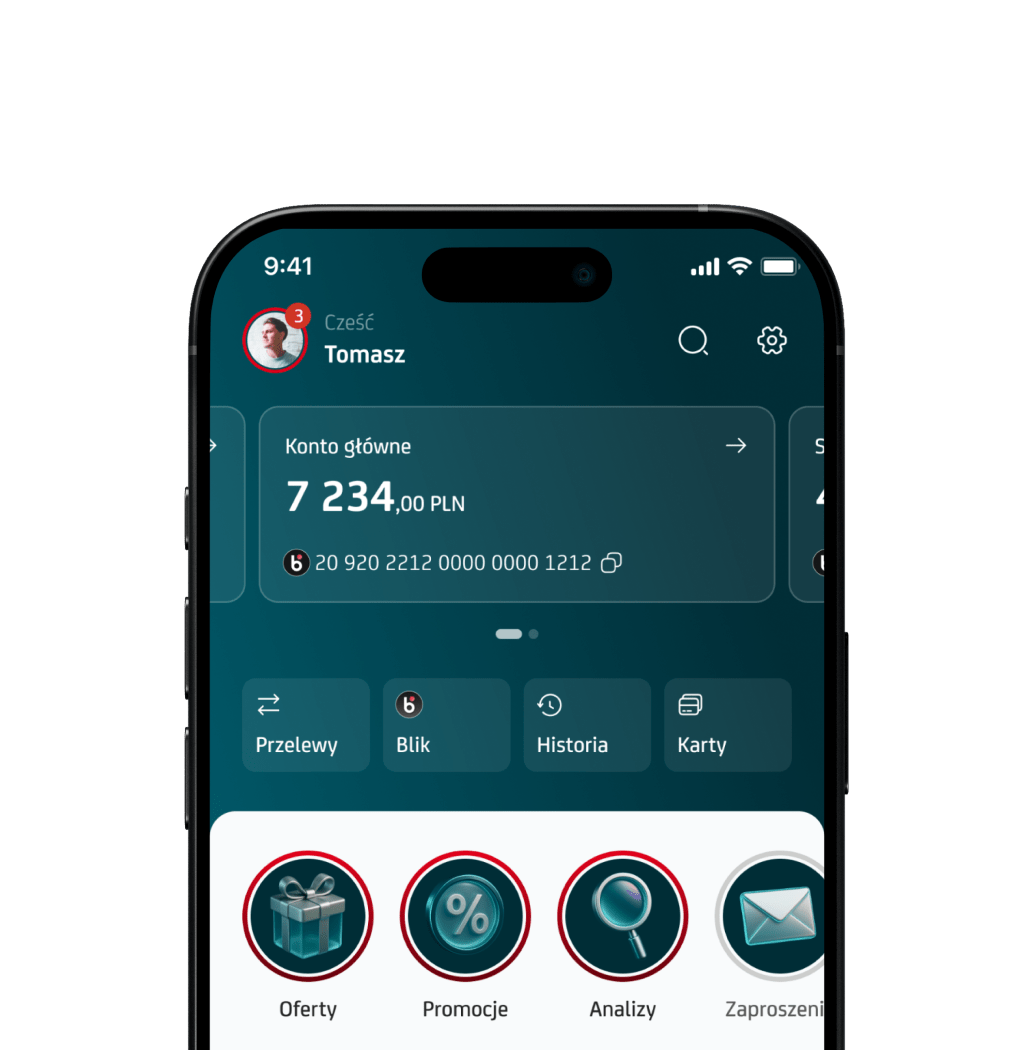 Smartfon z otwartą aplikacją UniCredit i ekranem konta oszczędnościowego.